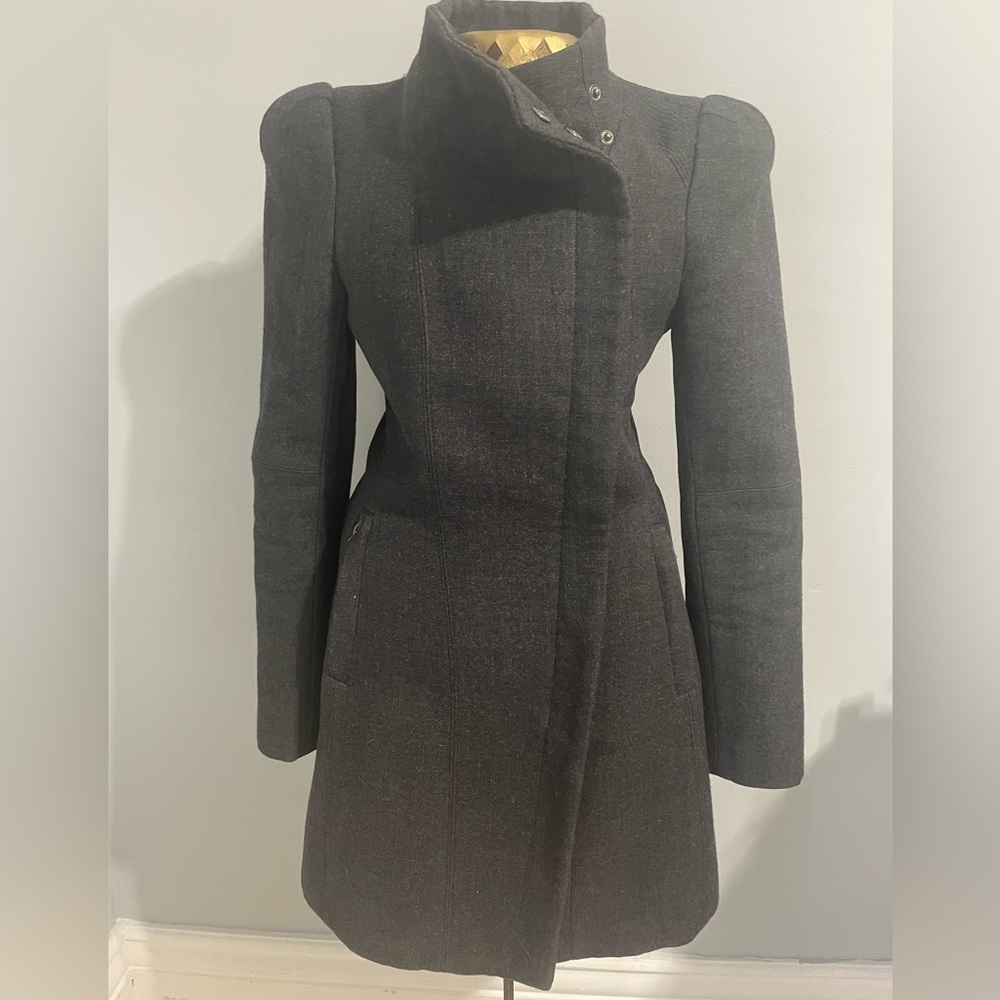Sandra Angelozzi Fitted Wool Form Jacket Asymmetrical Zip